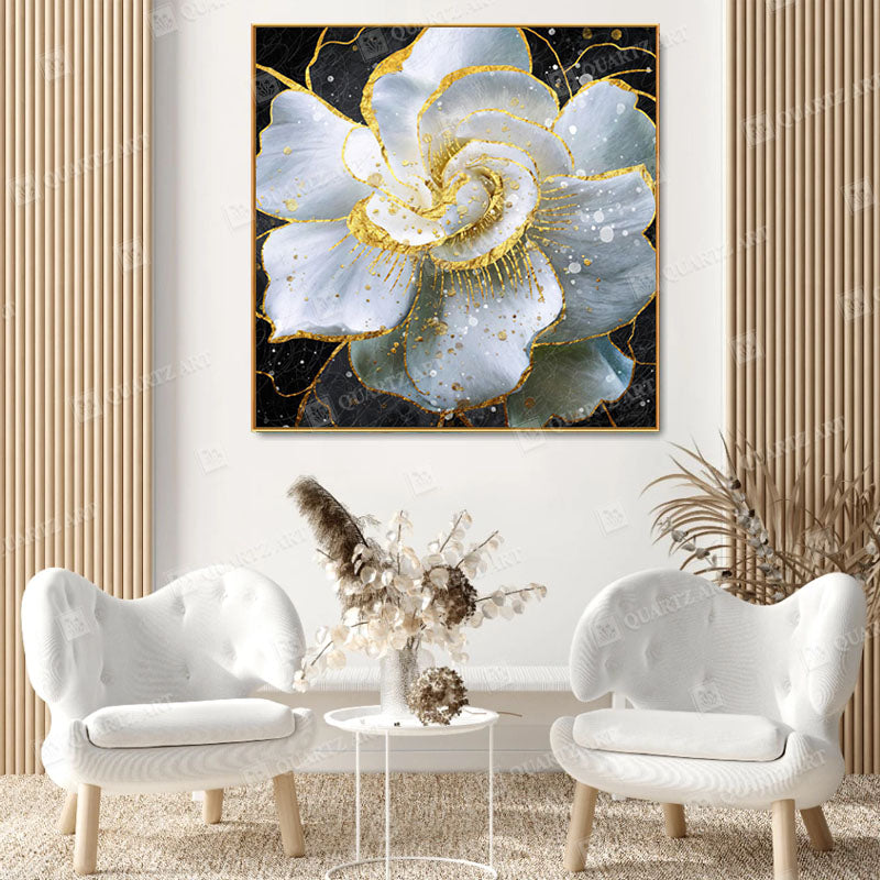 Quartz Art - White Flower Wall Art Crystal Diamond