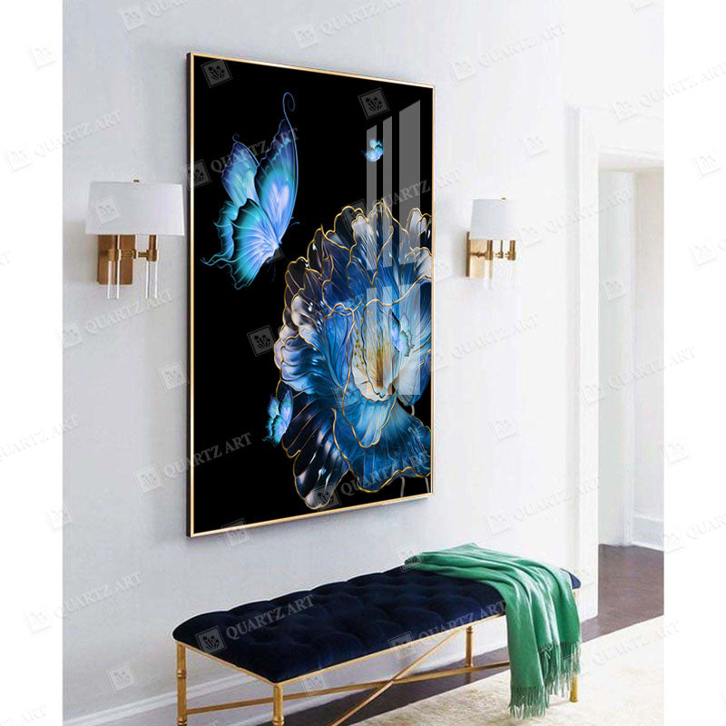 Blue Flower Butterfly Wall Art Crystal Diamond