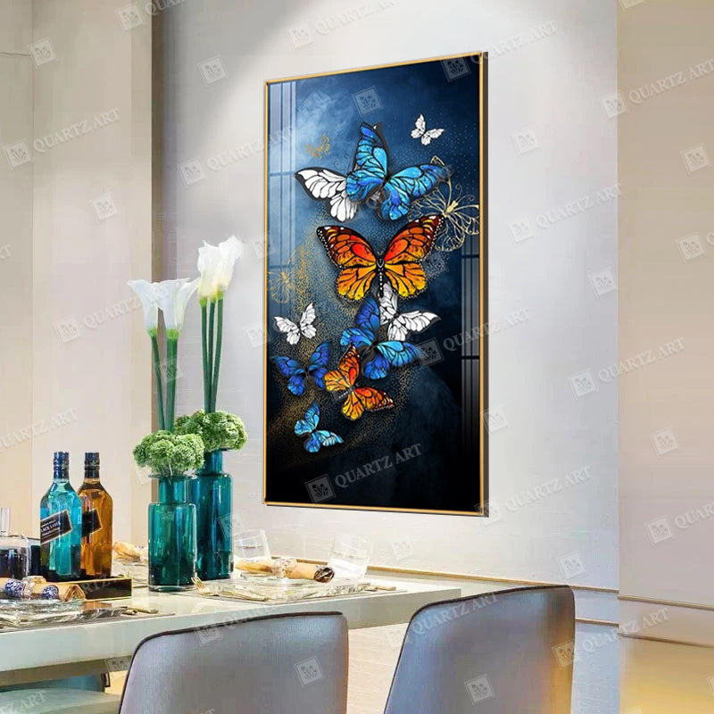 Colourful Gold Butterflies Wall Art Crystal Diamond