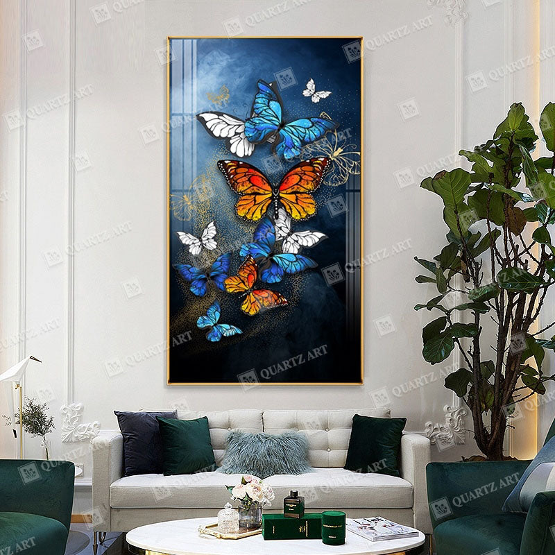 Colourful Gold Butterflies Wall Art Crystal Diamond