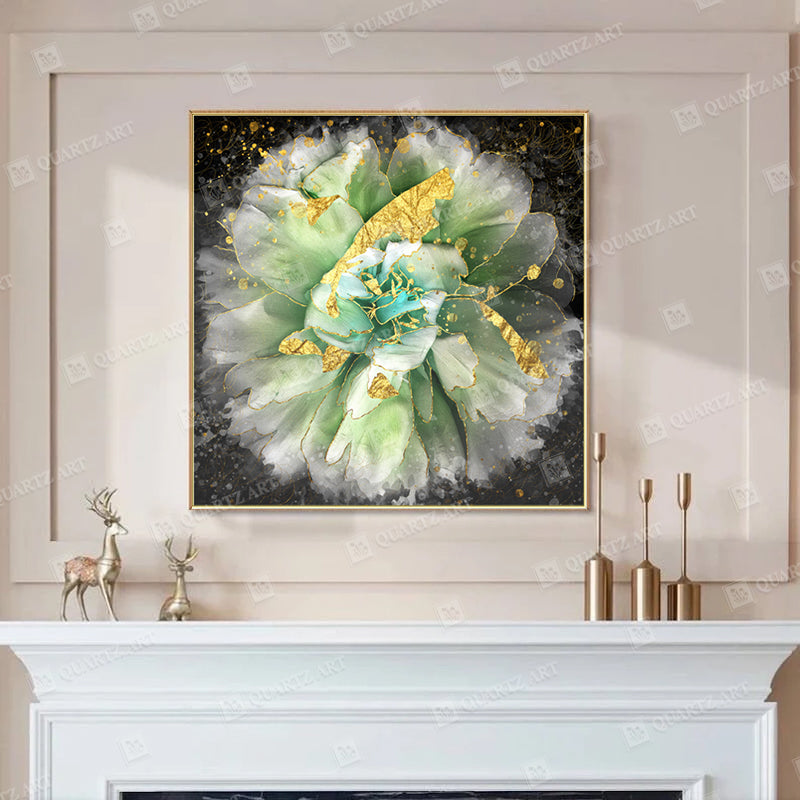 Green & Gold Flower Wall Art Crystal Diamond