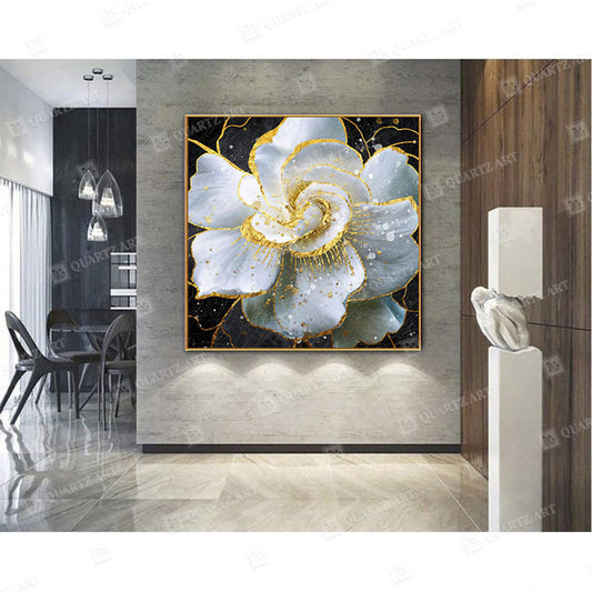 White Rose Flower Wall Art Crystal Diamond