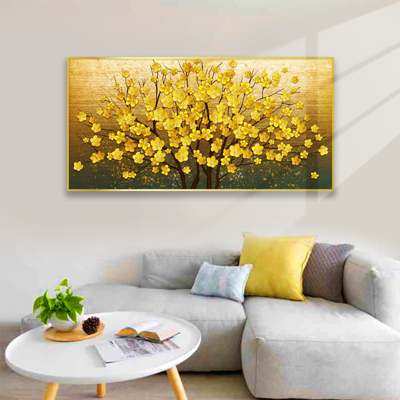 Quartz Art - Yellow Apricot Blossoms Bloom Wall Art Crystal Diamond